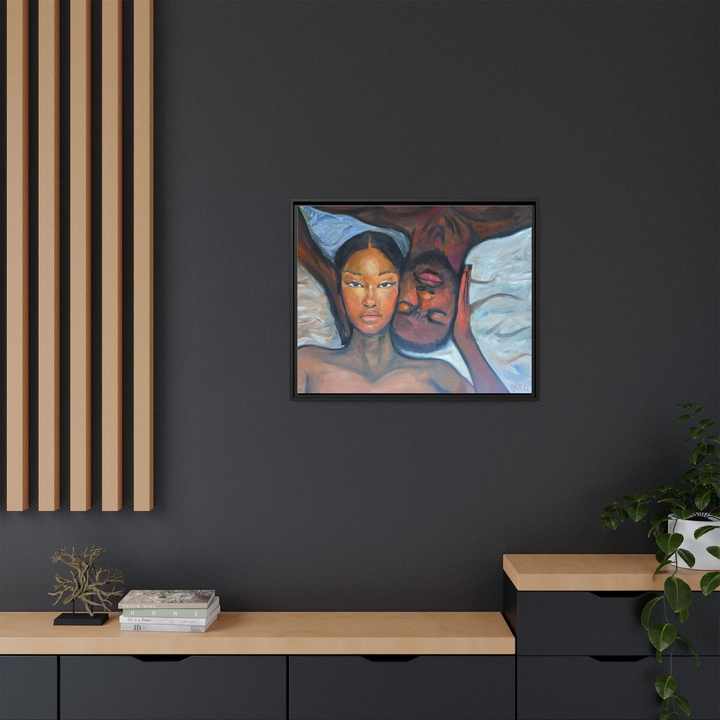 Canvas Framed Wall Art Print, Couples Art, Modern Home Decor, Romantic Artwork, Gift for Her, Bedroom Wall Decor