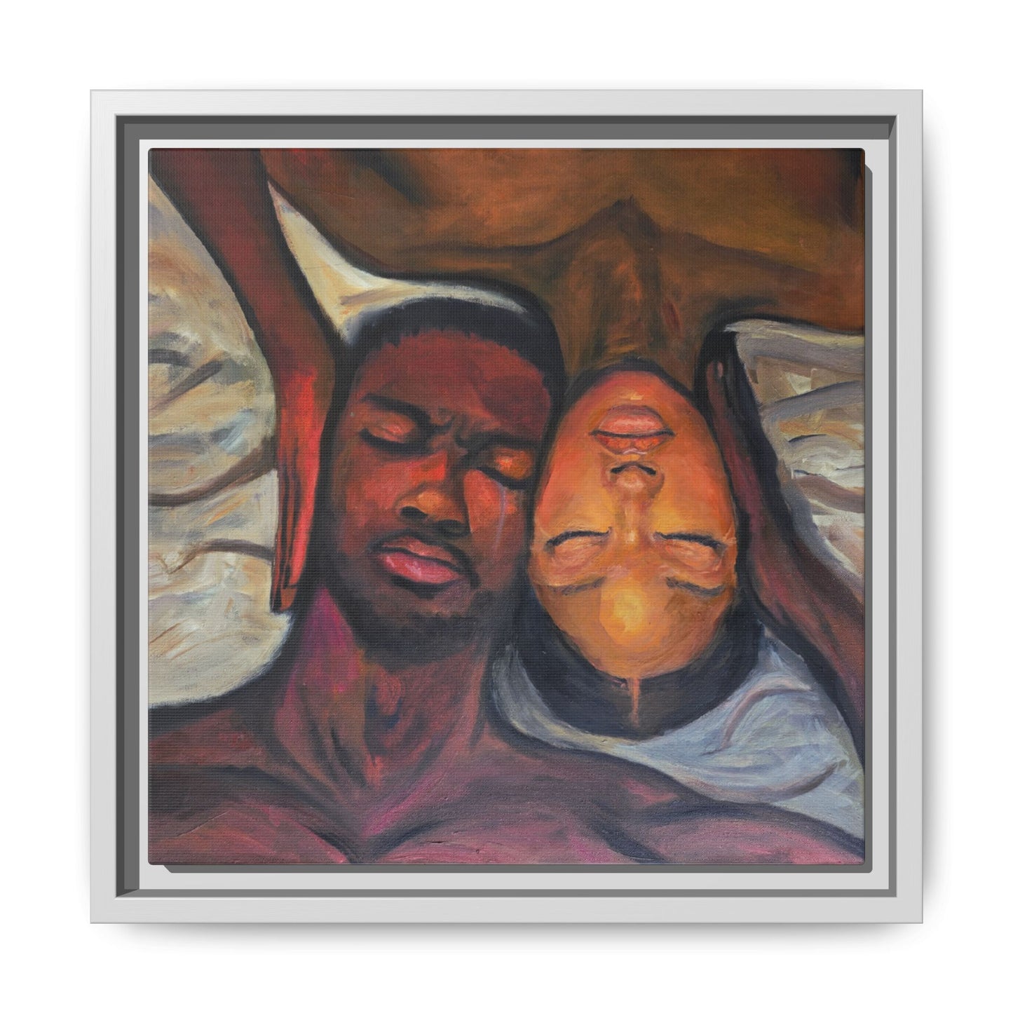 Emotional Oil Painting of Couple in Bed 2