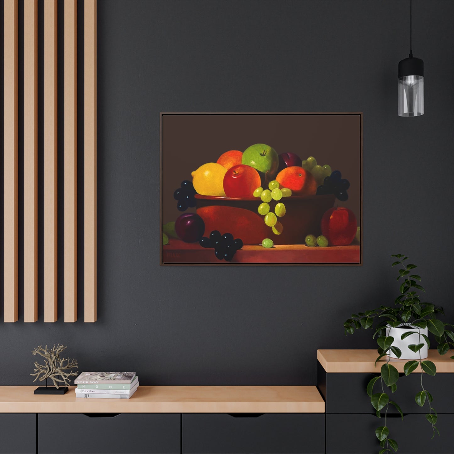 Fruit Basket Painting | Framed Canvas Print (Brown background)