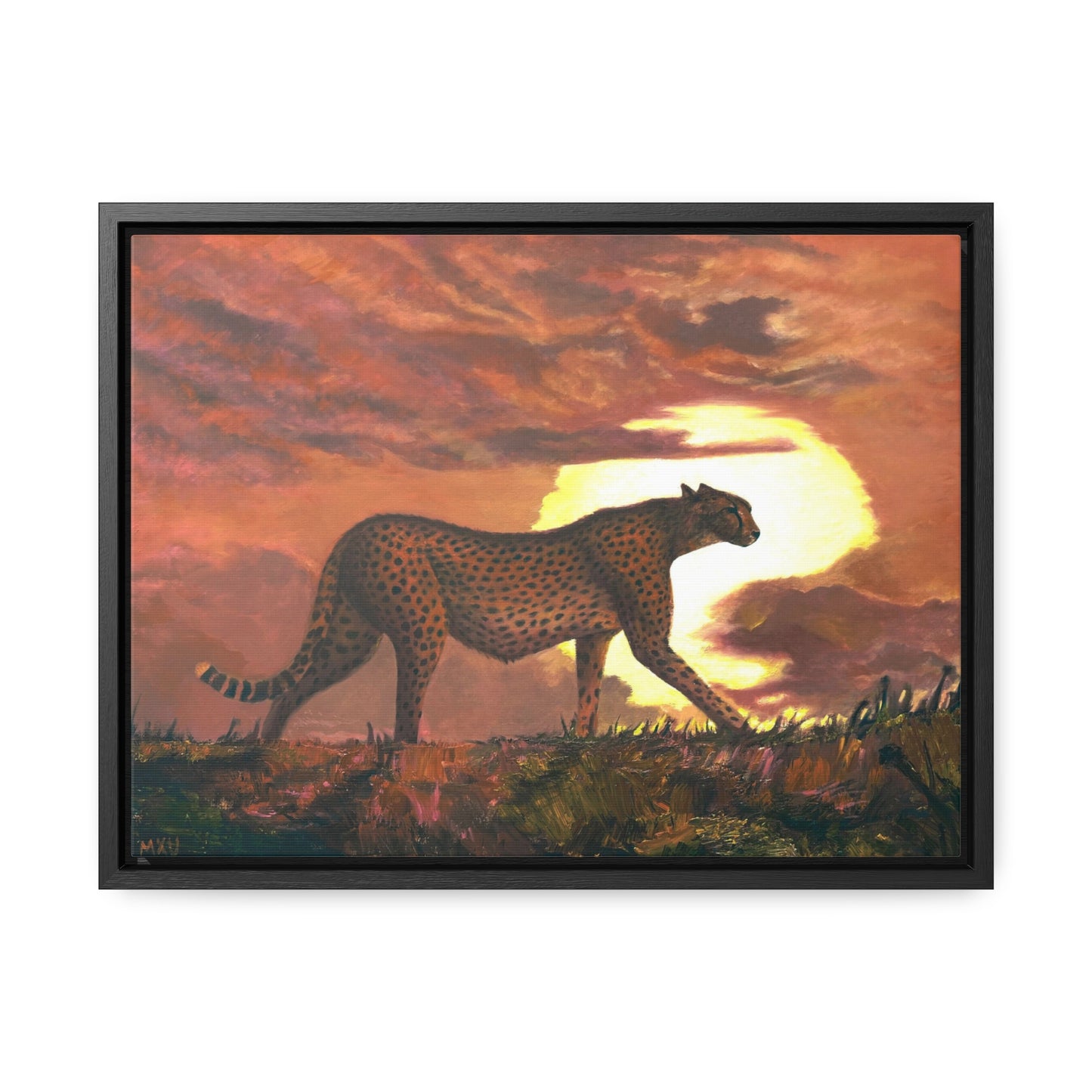 Cheetah Stroll in Sunset | Fine art Collectable | Framed Canvas print