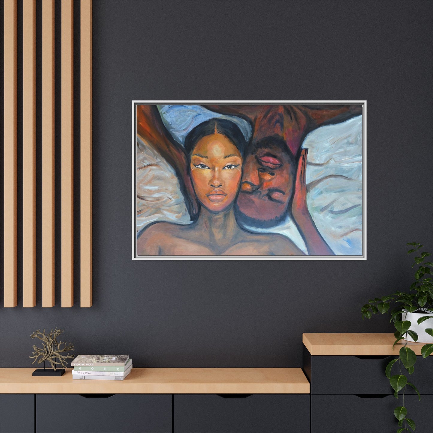 Canvas Framed Wall Art Print, Couples Art, Modern Home Decor, Romantic Artwork, Gift for Her, Bedroom Wall Decor