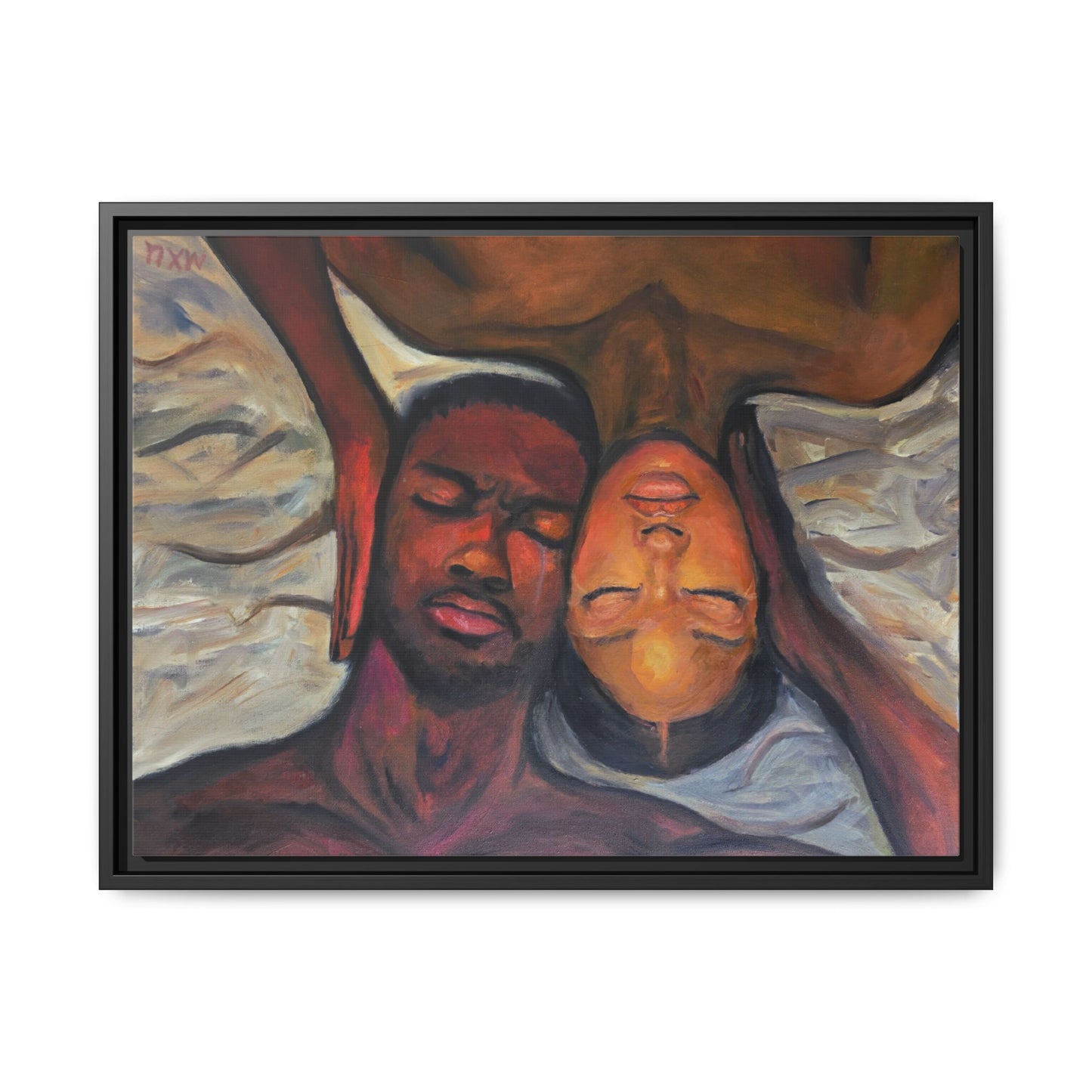 Emotional Oil Painting of Couple in Bed 2