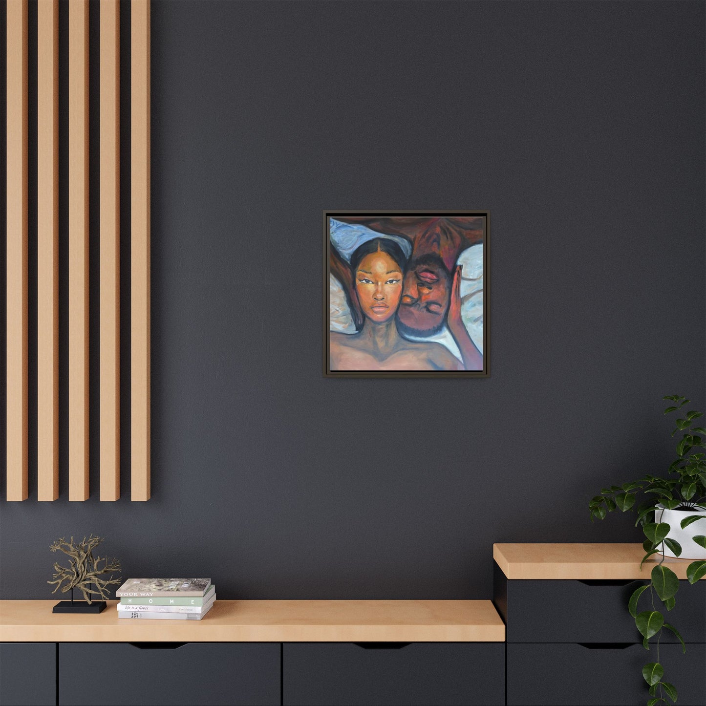 Canvas Framed Wall Art Print, Couples Art, Modern Home Decor, Romantic Artwork, Gift for Her, Bedroom Wall Decor