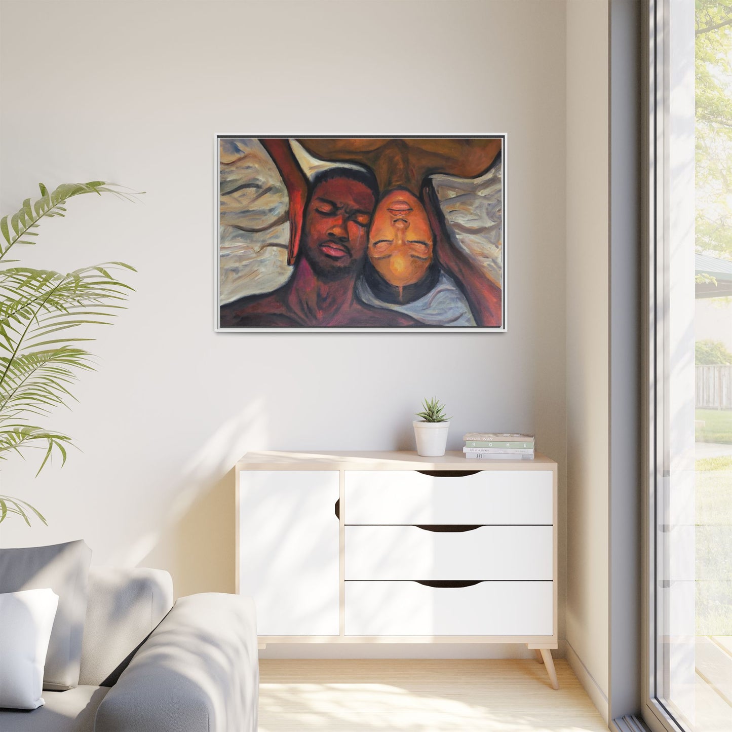 Emotional Oil Painting of Couple in Bed 2