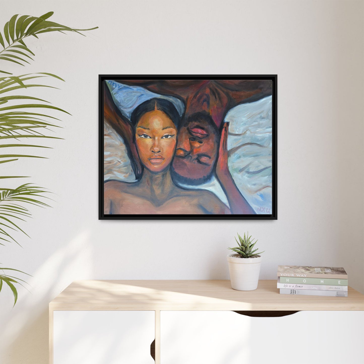 Canvas Framed Wall Art Print, Couples Art, Modern Home Decor, Romantic Artwork, Gift for Her, Bedroom Wall Decor