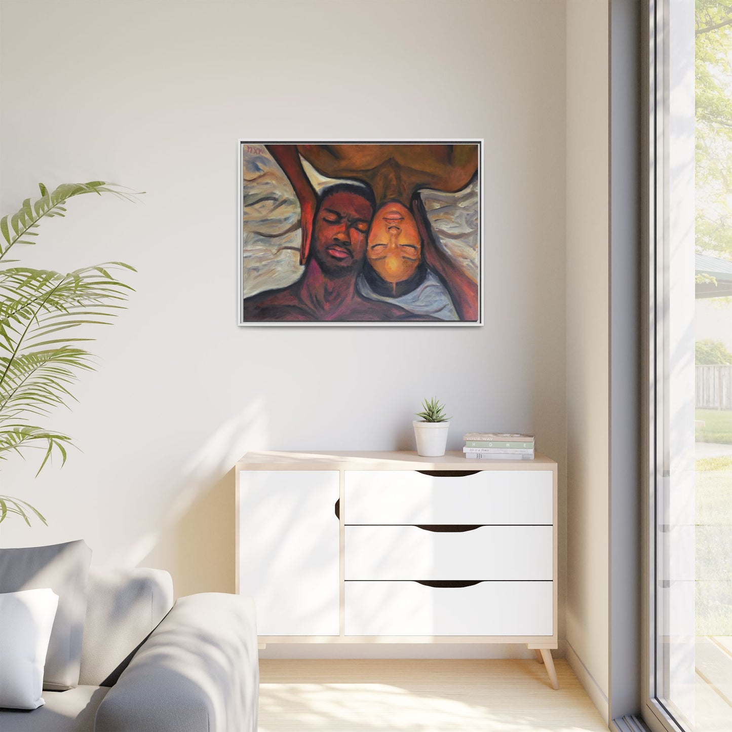 Emotional Oil Painting of Couple in Bed 2