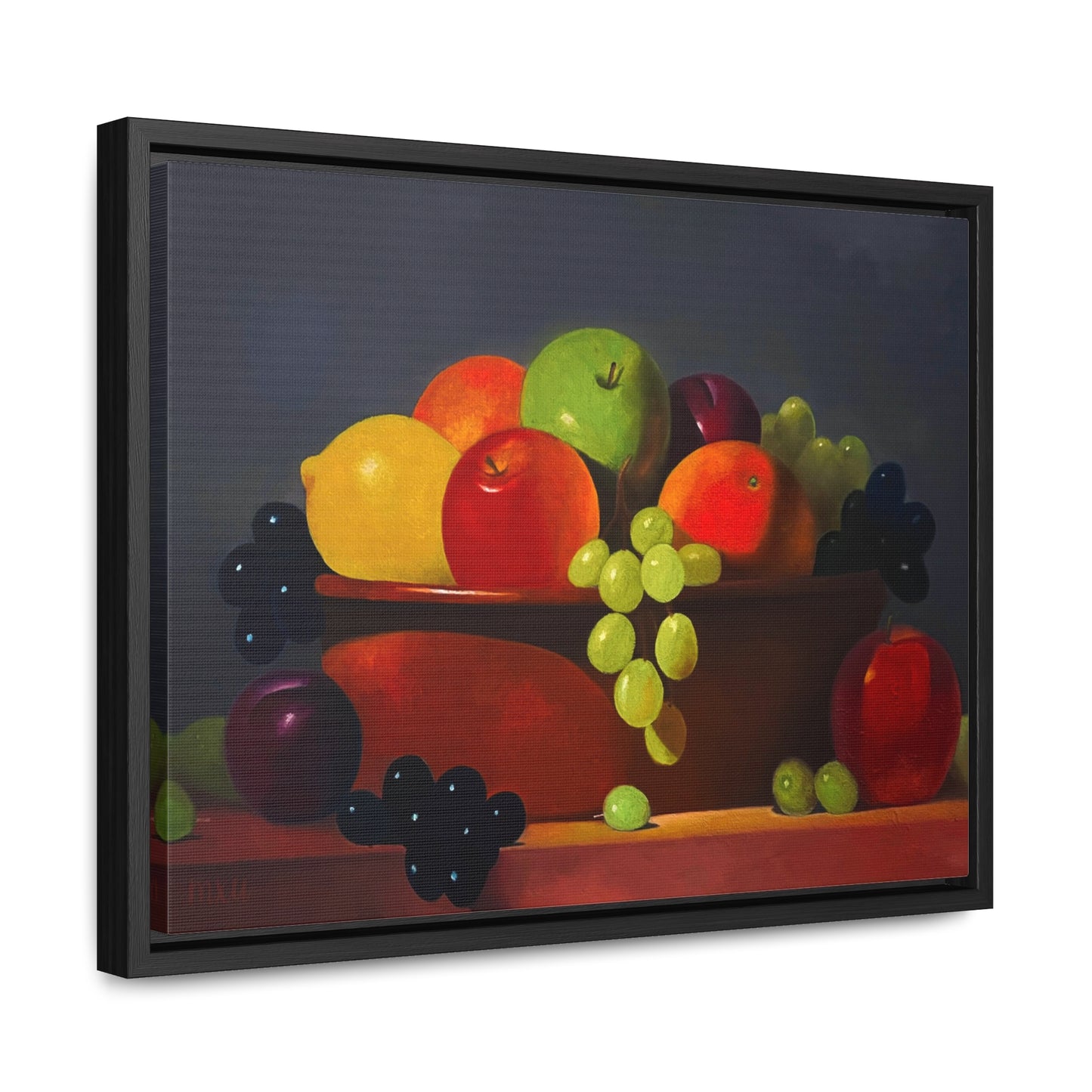 Fruit Basket Painting | Framed Canvas Print (Grey background)