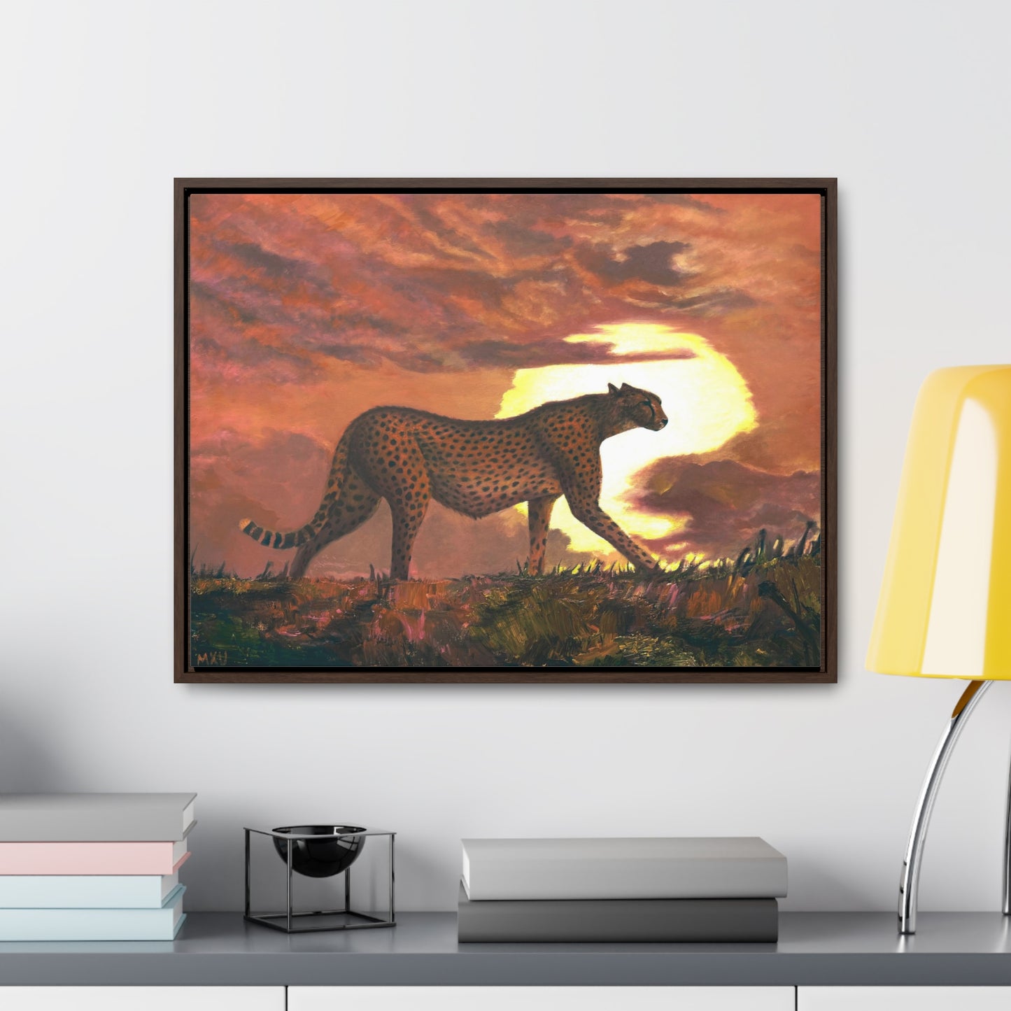 Cheetah Stroll in Sunset | Fine art Collectable | Framed Canvas print