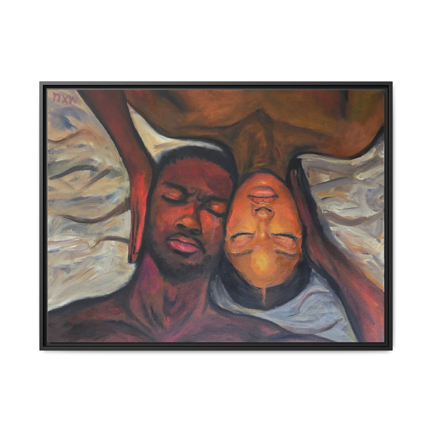 Emotional Oil Painting of Couple in Bed 2