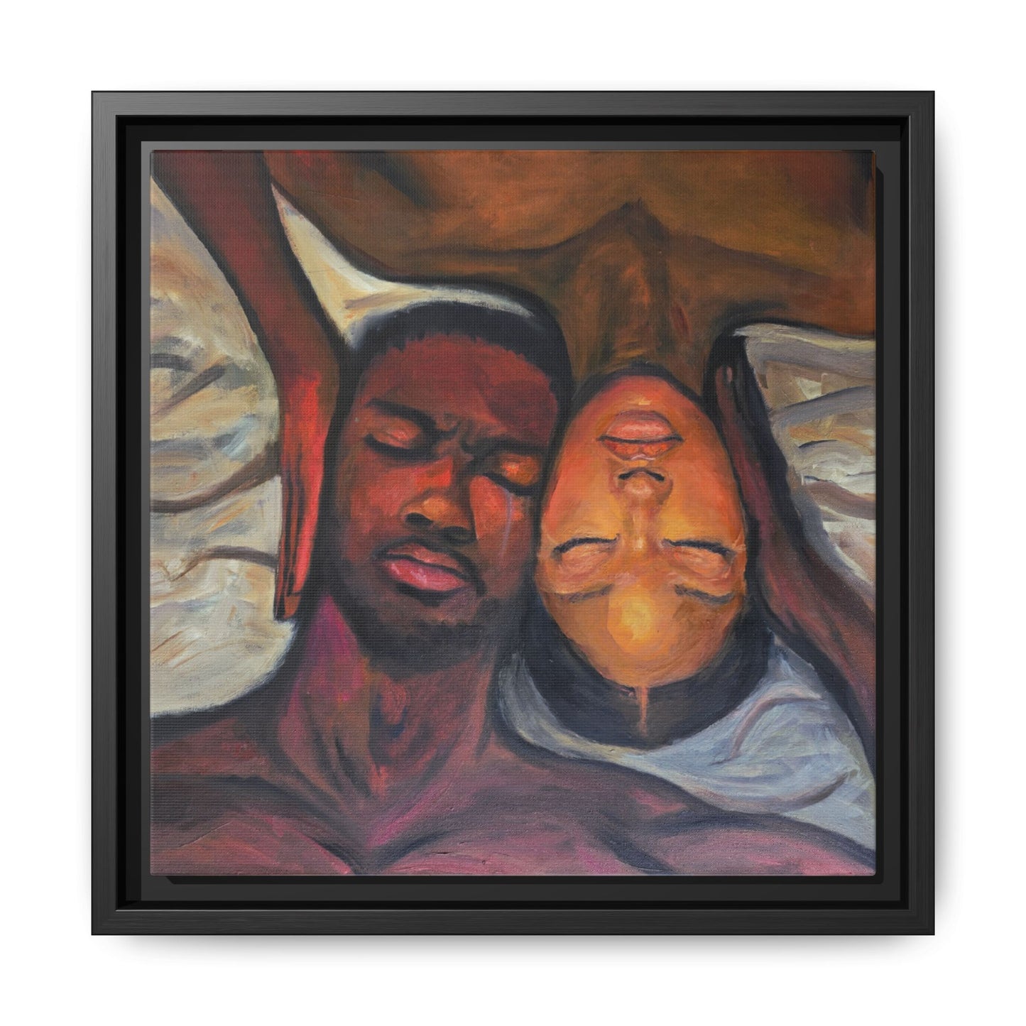 Emotional Oil Painting of Couple in Bed 2