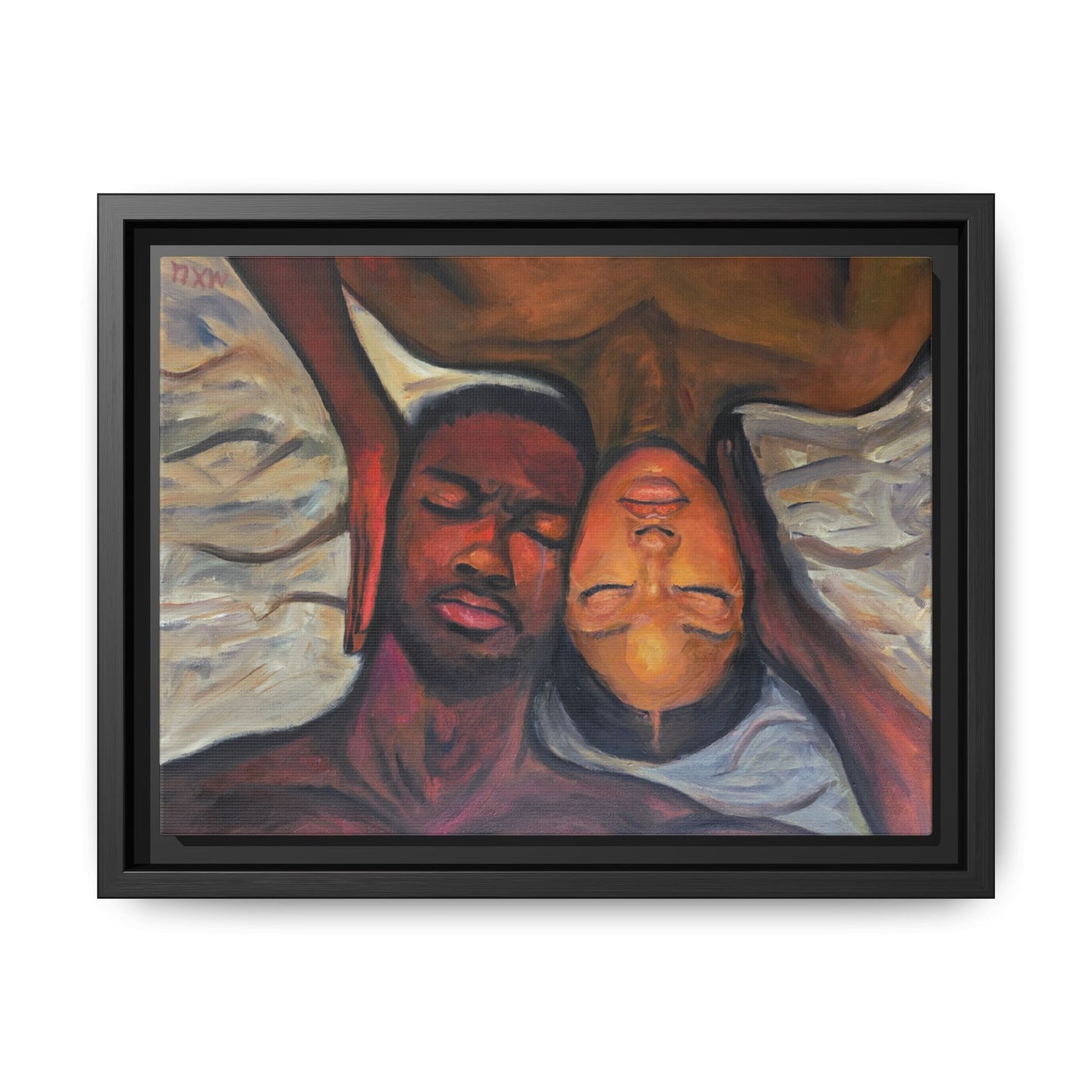 Emotional Oil Painting of Couple in Bed 2