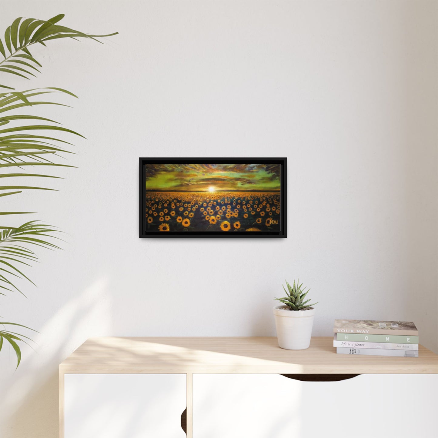 Framed Sunflower Canvas Art, Cheerful Home Decor, Nature Wall Art, Gift for Gardeners, Rustic Living Room Decoration