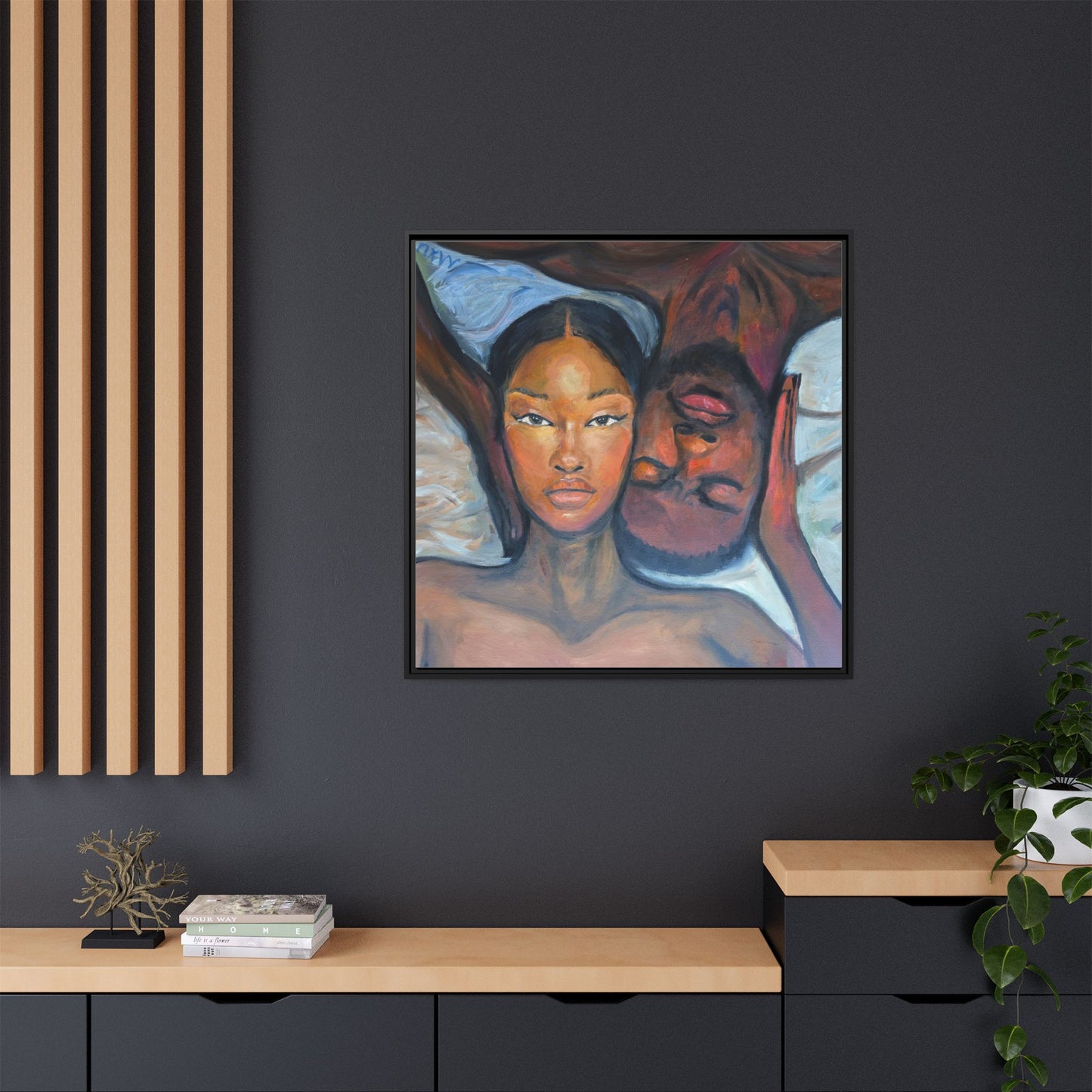 Canvas Framed Wall Art Print, Couples Art, Modern Home Decor, Romantic Artwork, Gift for Her, Bedroom Wall Decor