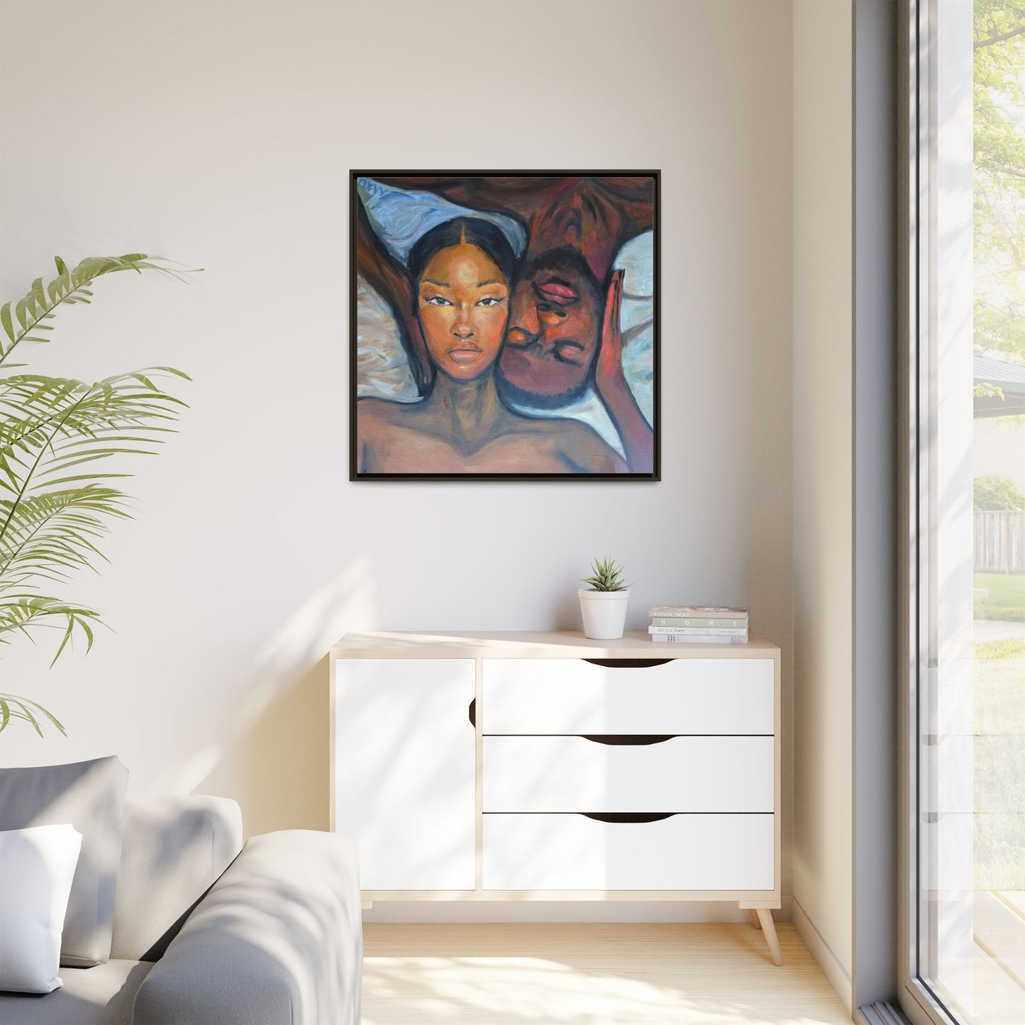 Canvas Framed Wall Art Print, Couples Art, Modern Home Decor, Romantic Artwork, Gift for Her, Bedroom Wall Decor