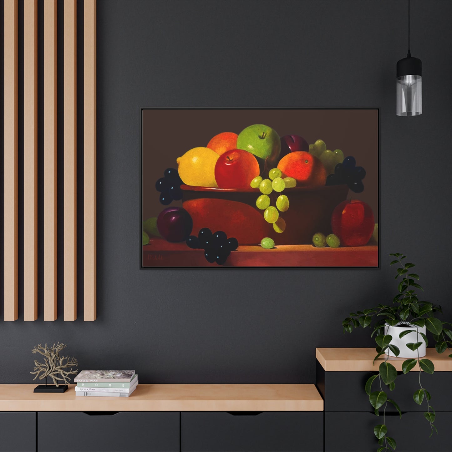 Fruit Basket Painting | Framed Canvas Print (Brown background)