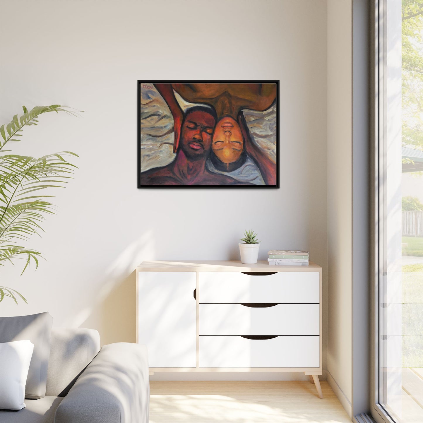 Emotional Oil Painting of Couple in Bed 2