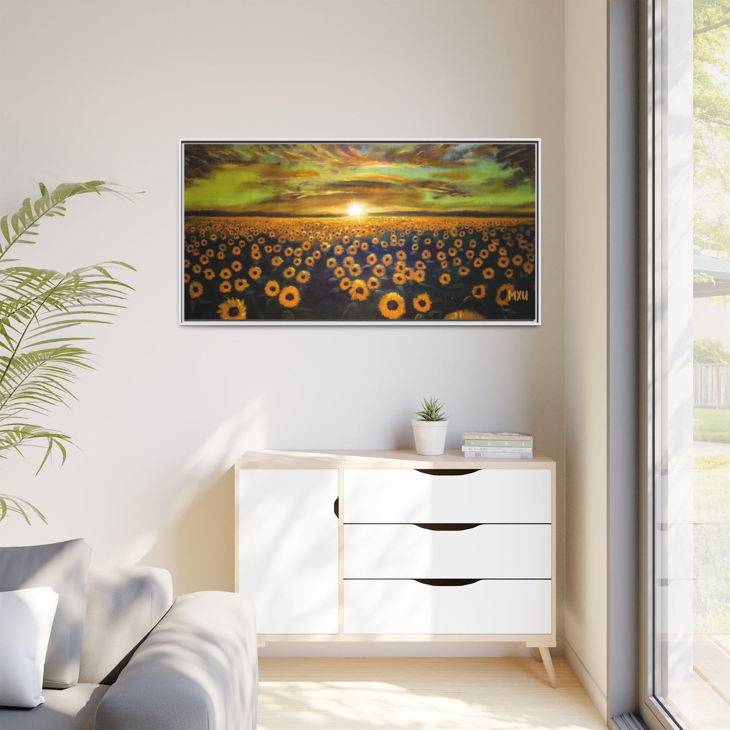 Framed Sunflower Canvas Art, Cheerful Home Decor, Nature Wall Art, Gift for Gardeners, Rustic Living Room Decoration