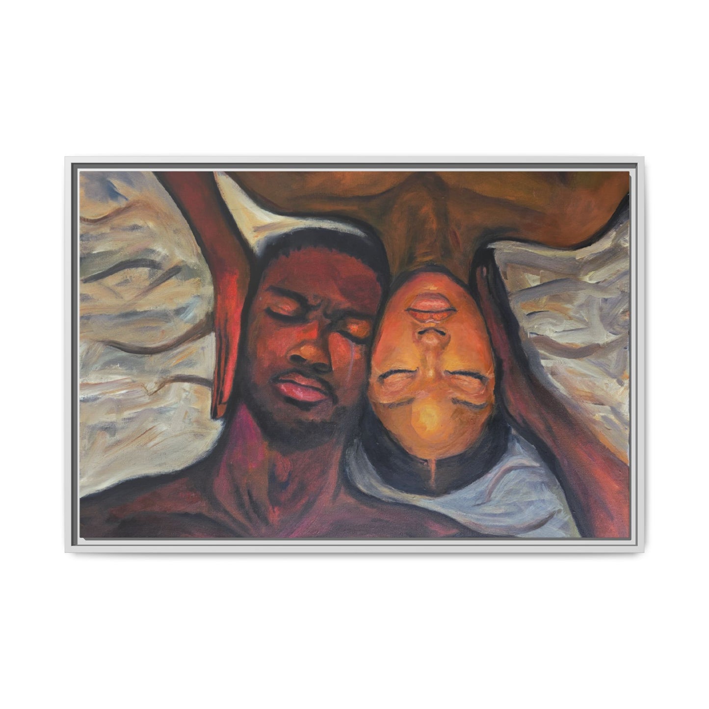 Emotional Oil Painting of Couple in Bed 2