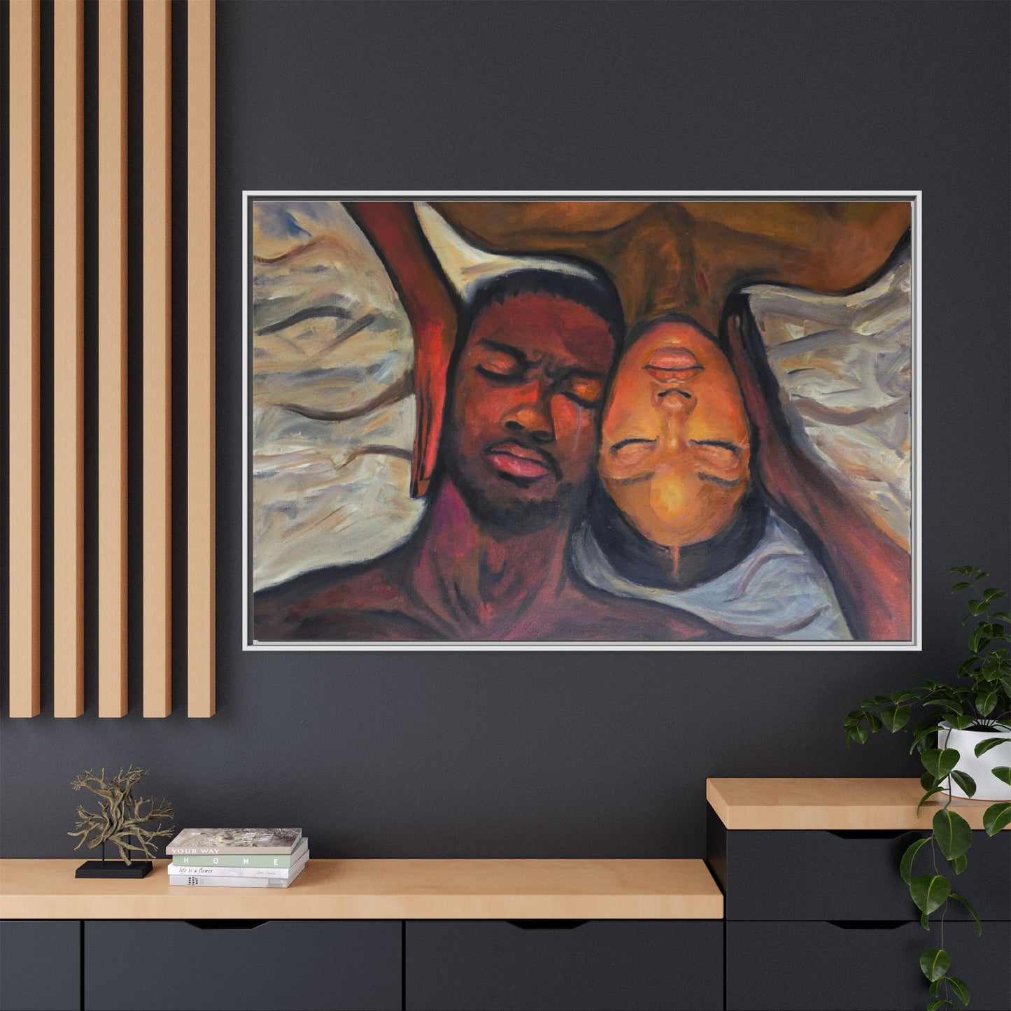 Emotional Oil Painting of Couple in Bed 2