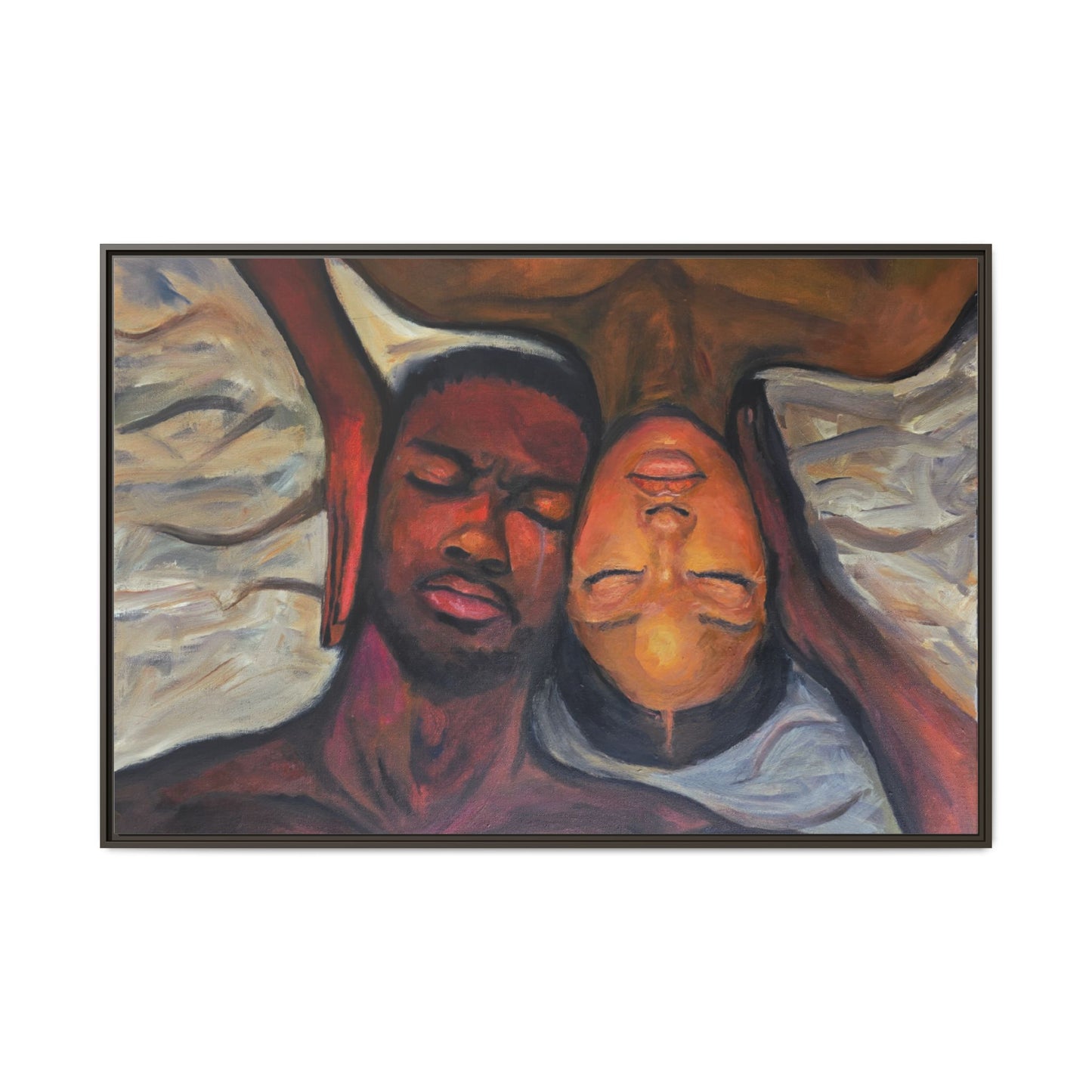 Emotional Oil Painting of Couple in Bed 2