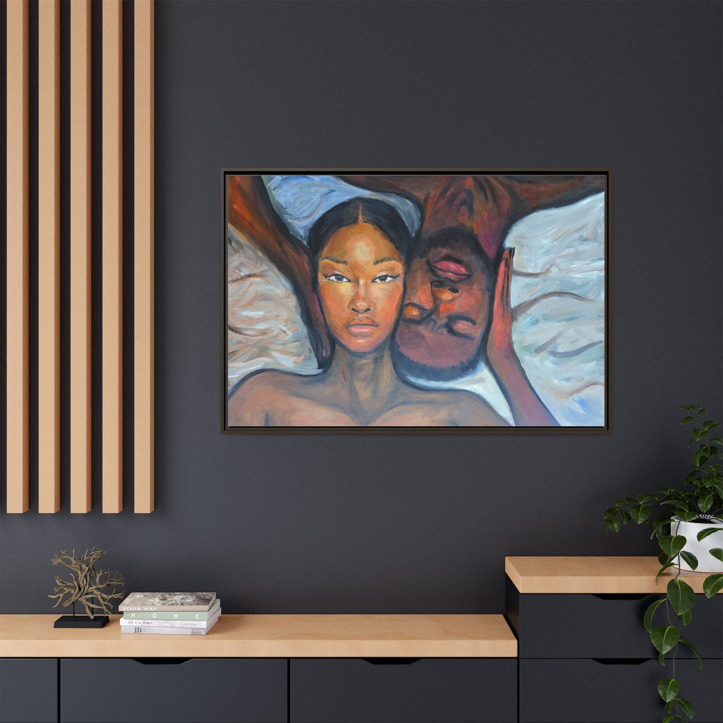 Canvas Framed Wall Art Print, Couples Art, Modern Home Decor, Romantic Artwork, Gift for Her, Bedroom Wall Decor