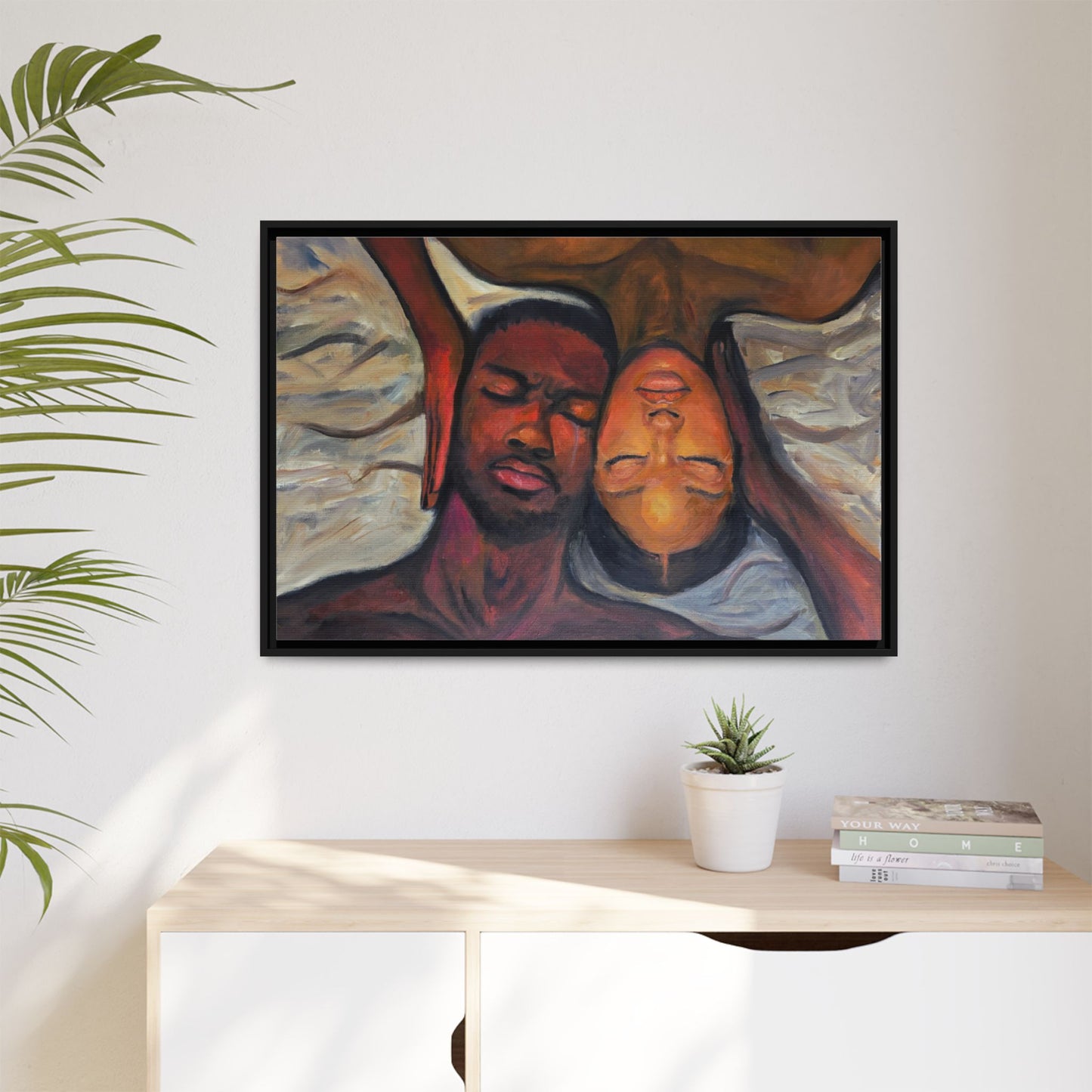 Emotional Oil Painting of Couple in Bed 2