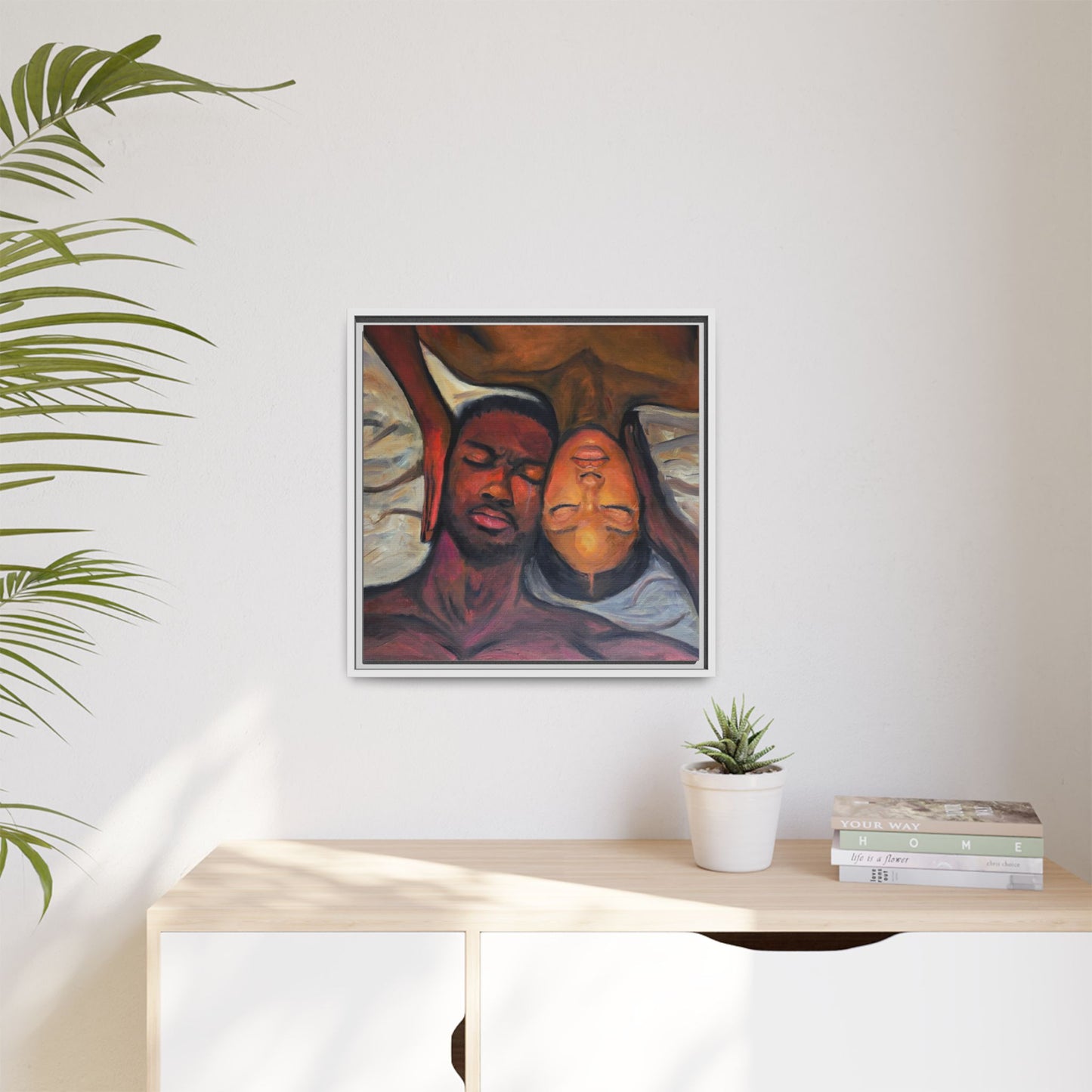 Emotional Oil Painting of Couple in Bed 2