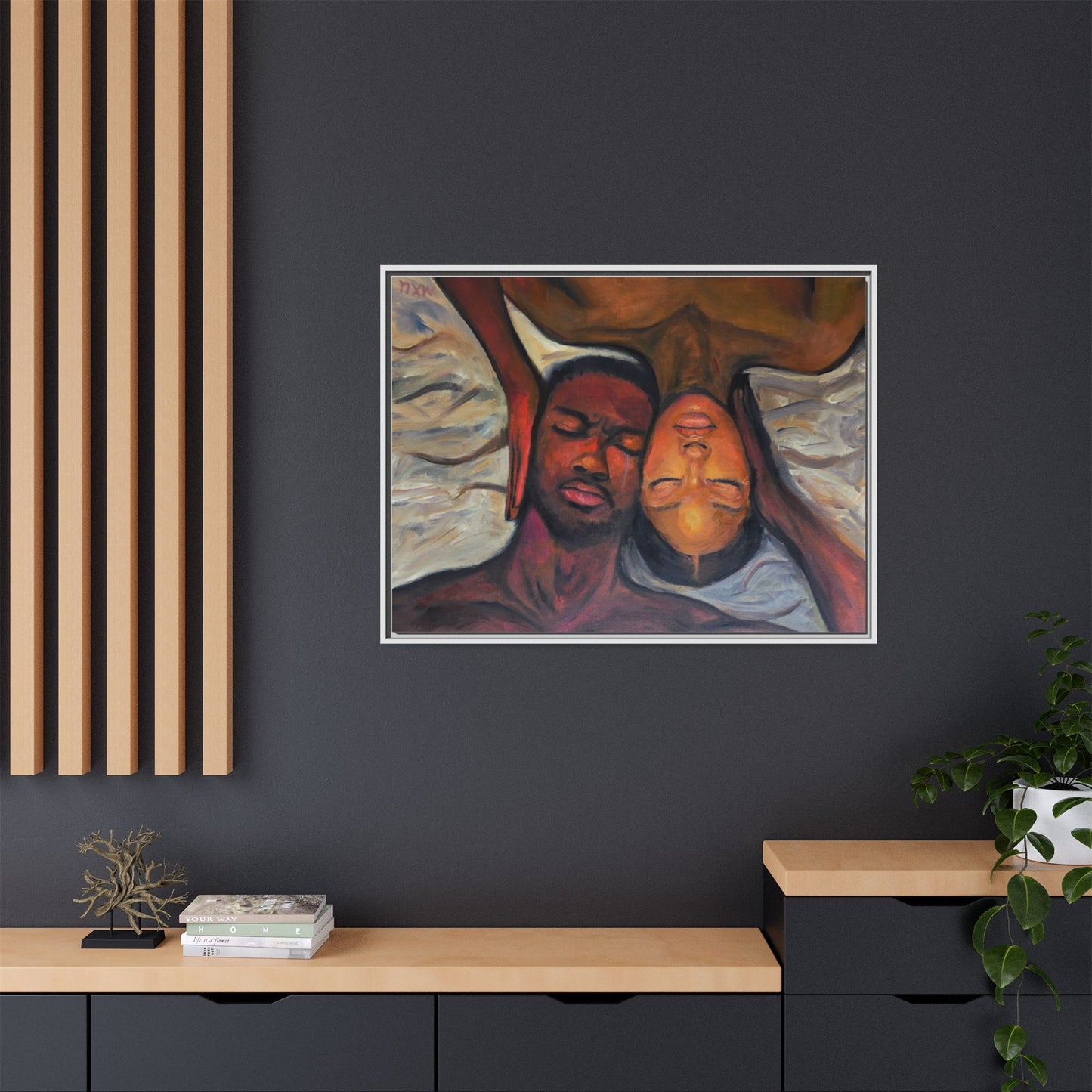 Emotional Oil Painting of Couple in Bed 2