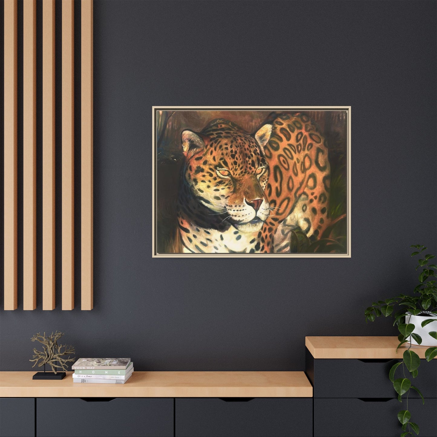 Framed Leopard Canvas Art — Matte Multicolor Jungle Print