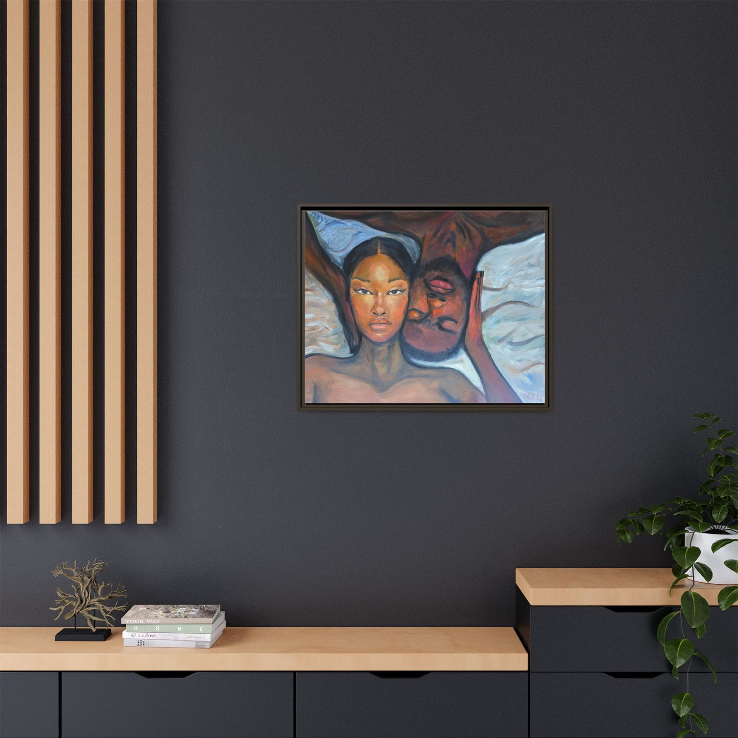 Canvas Framed Wall Art Print, Couples Art, Modern Home Decor, Romantic Artwork, Gift for Her, Bedroom Wall Decor