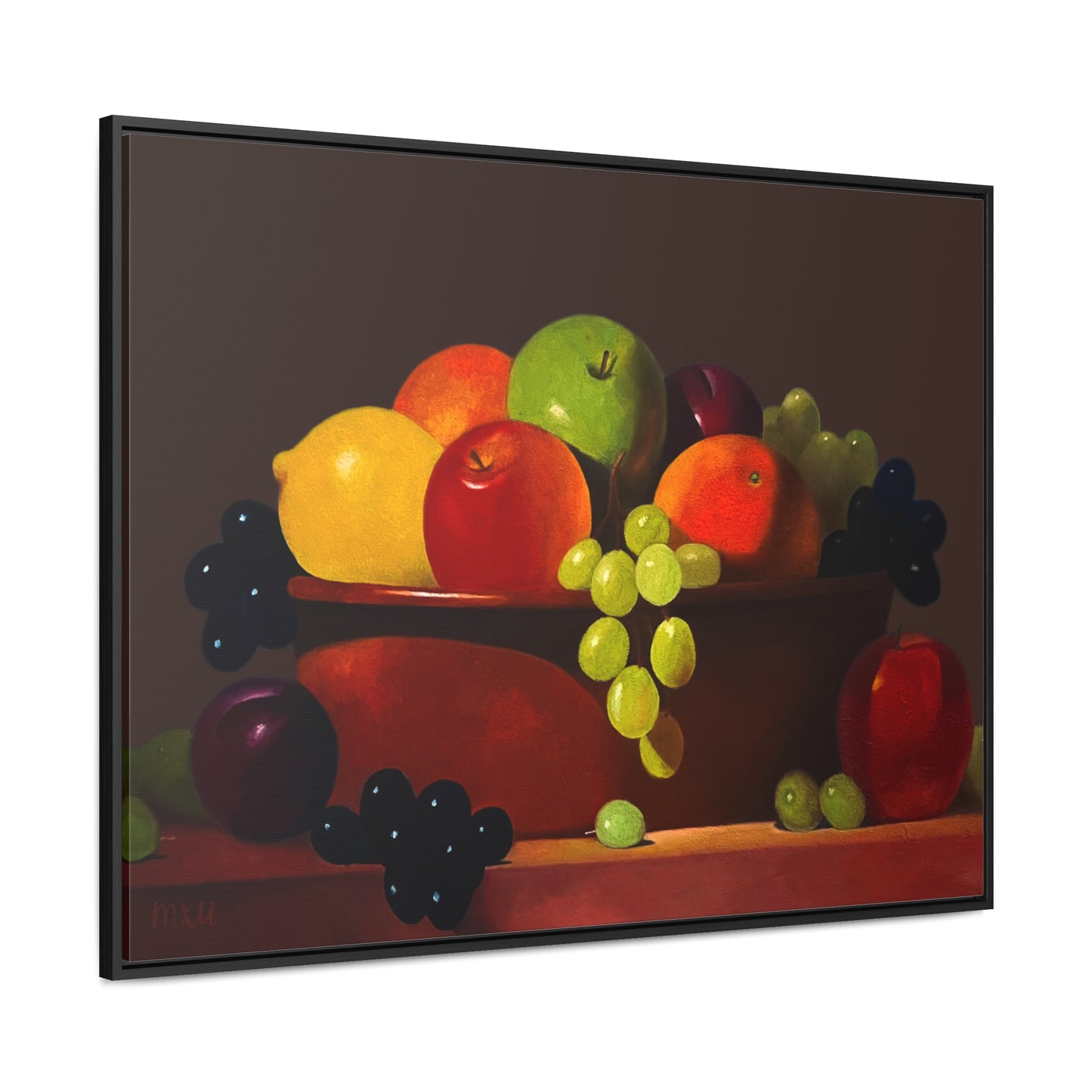 Fruit Basket Painting | Framed Canvas Print (Brown background)