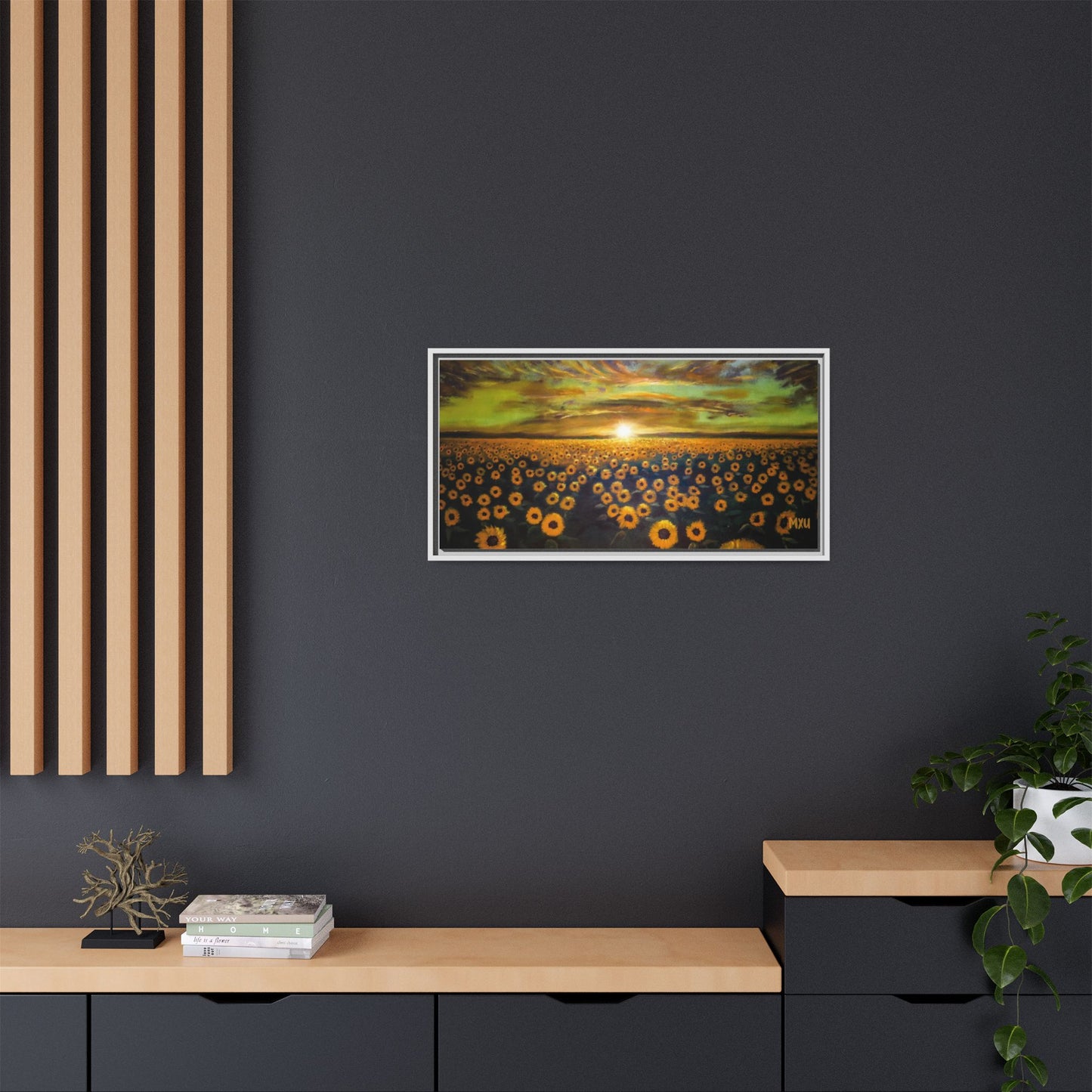 Framed Sunflower Canvas Art, Cheerful Home Decor, Nature Wall Art, Gift for Gardeners, Rustic Living Room Decoration