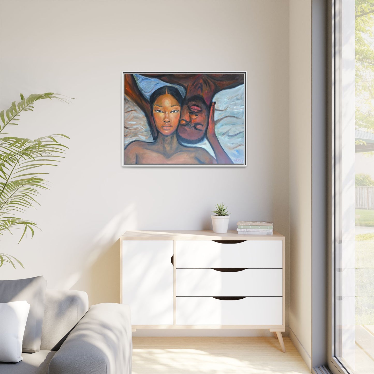 Canvas Framed Wall Art Print, Couples Art, Modern Home Decor, Romantic Artwork, Gift for Her, Bedroom Wall Decor