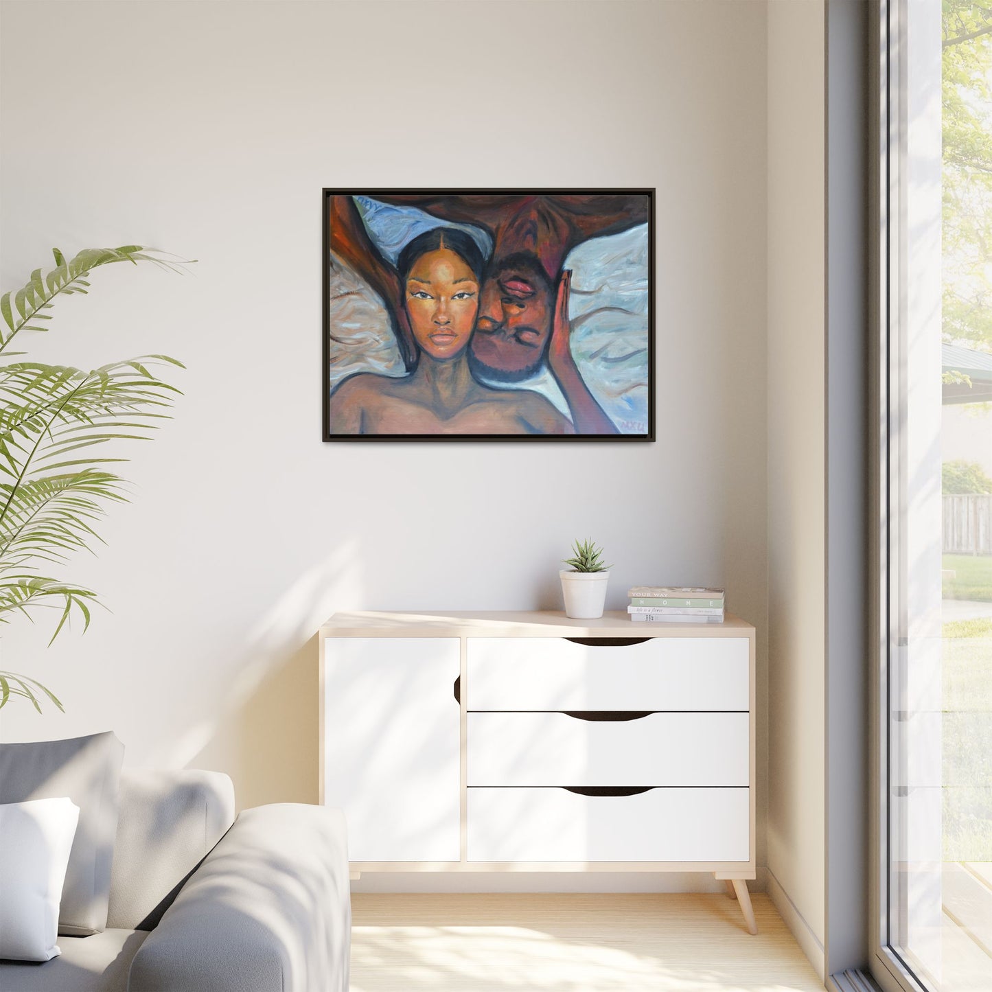 Canvas Framed Wall Art Print, Couples Art, Modern Home Decor, Romantic Artwork, Gift for Her, Bedroom Wall Decor