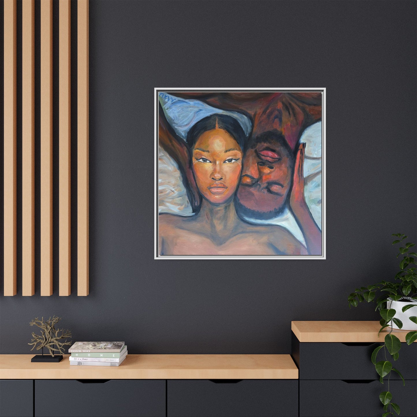 Canvas Framed Wall Art Print, Couples Art, Modern Home Decor, Romantic Artwork, Gift for Her, Bedroom Wall Decor