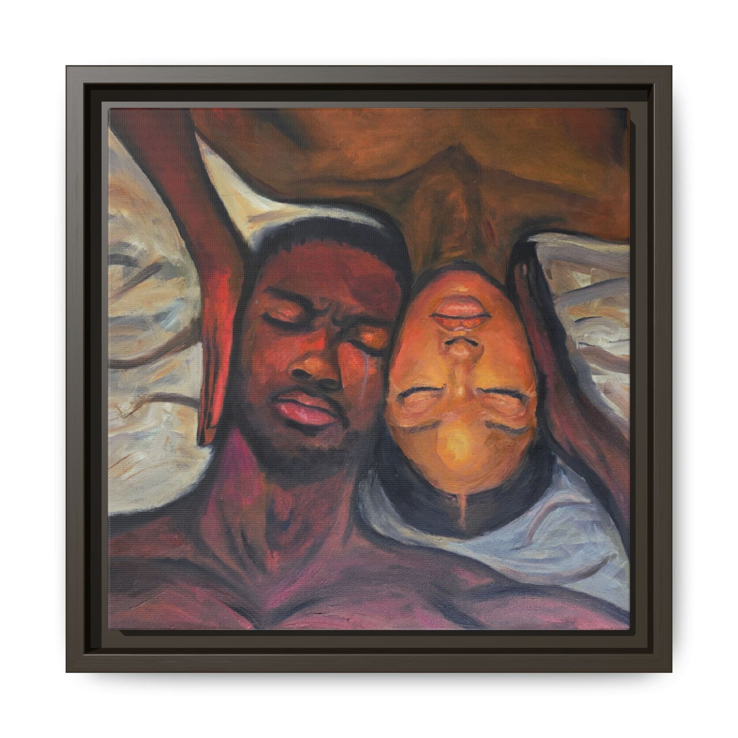 Emotional Oil Painting of Couple in Bed 2