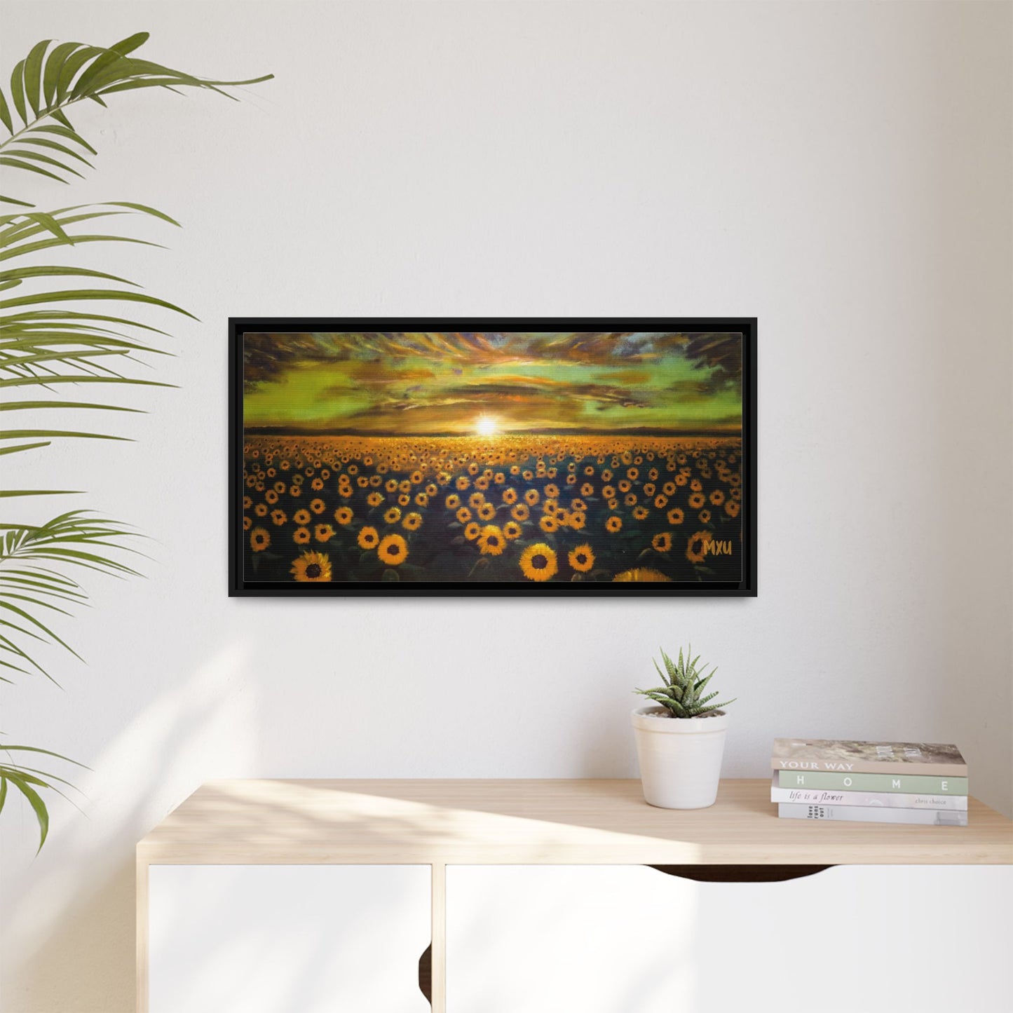 Framed Sunflower Canvas Art, Cheerful Home Decor, Nature Wall Art, Gift for Gardeners, Rustic Living Room Decoration