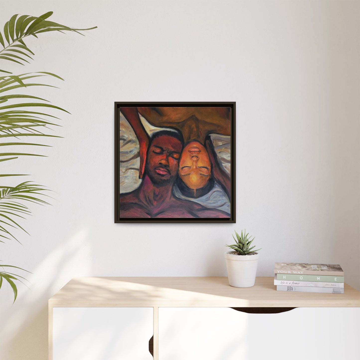 Emotional Oil Painting of Couple in Bed 2