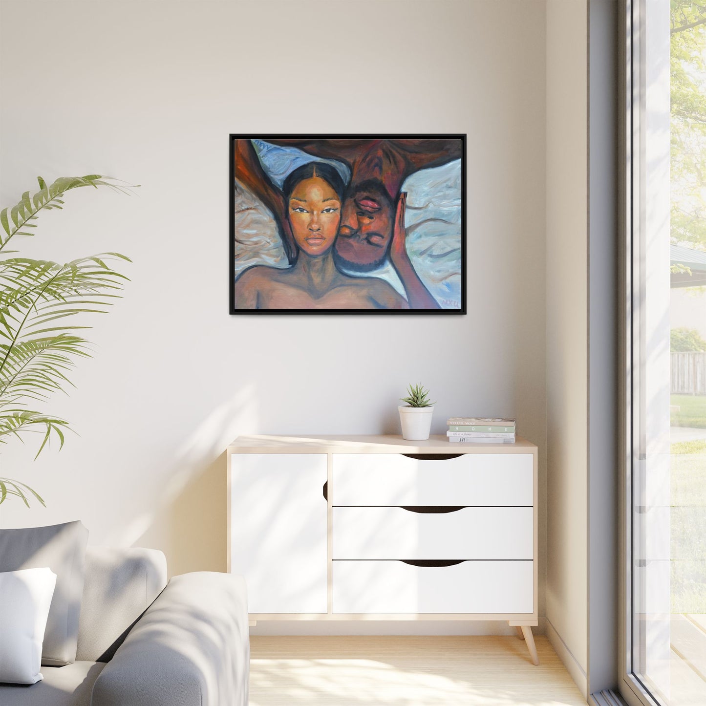 Canvas Framed Wall Art Print, Couples Art, Modern Home Decor, Romantic Artwork, Gift for Her, Bedroom Wall Decor