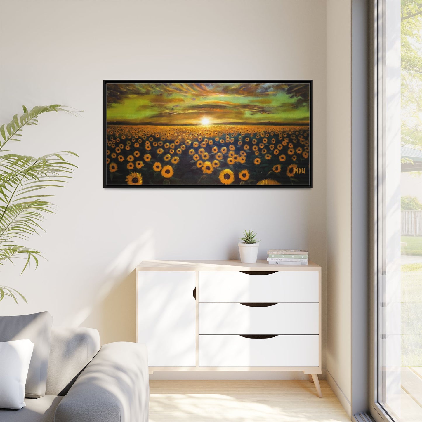 Framed Sunflower Canvas Art, Cheerful Home Decor, Nature Wall Art, Gift for Gardeners, Rustic Living Room Decoration