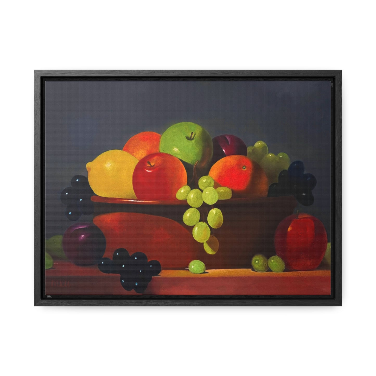 Fruit Basket Painting | Framed Canvas Print (Grey background)