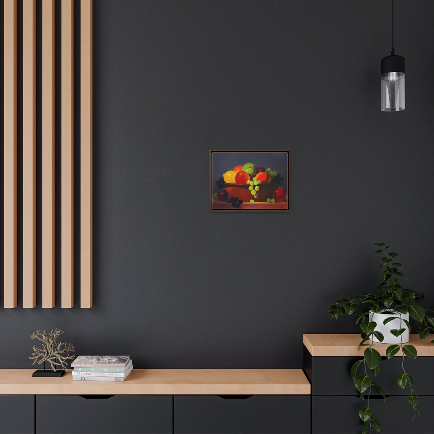 Fruit Basket Painting | Framed Canvas Print (Grey background)