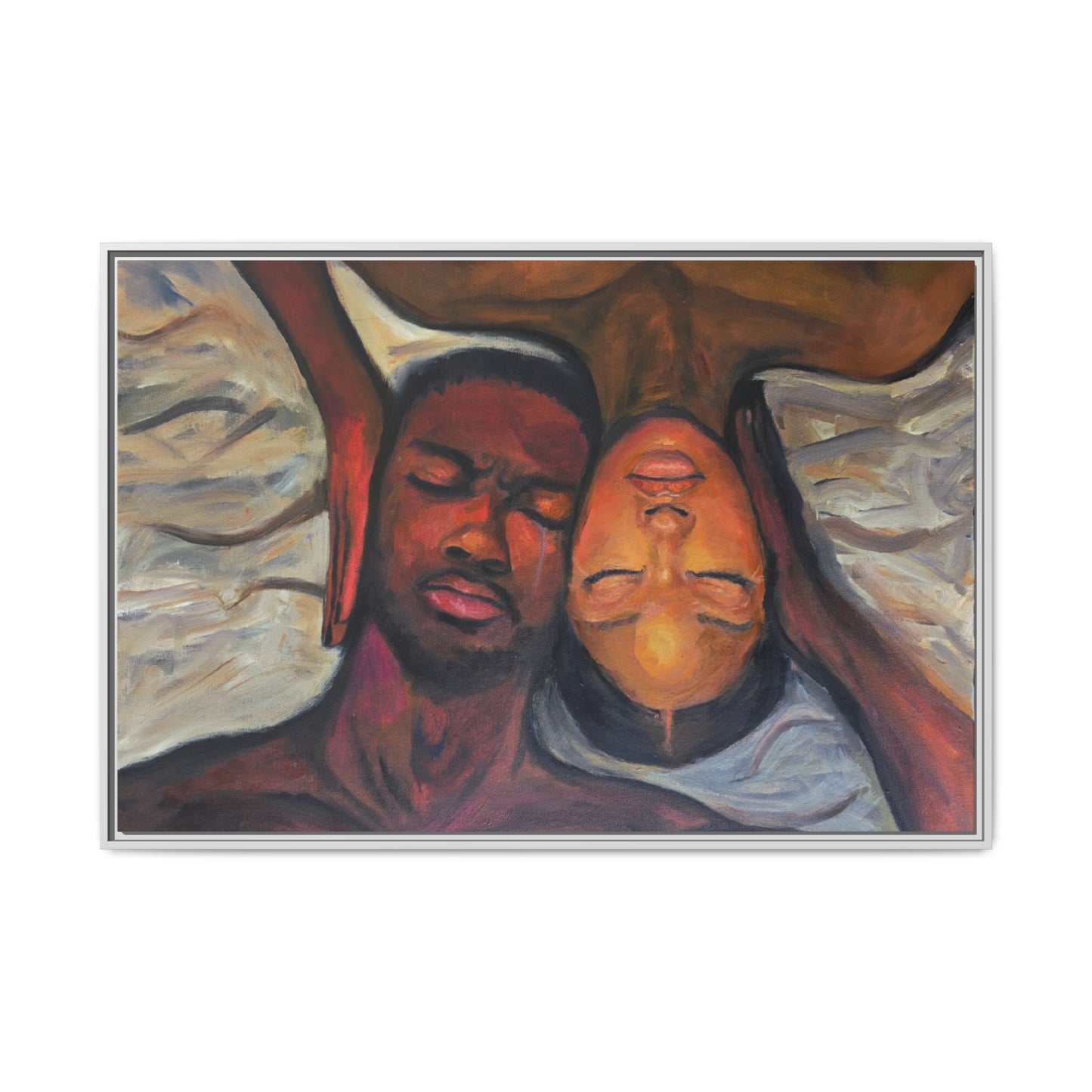Emotional Oil Painting of Couple in Bed 2