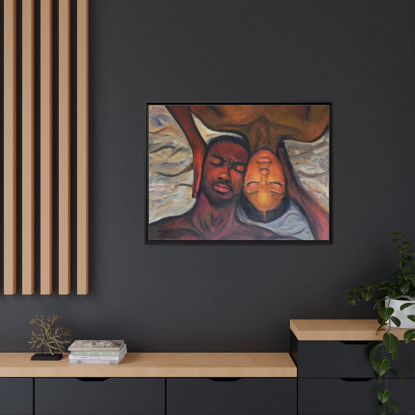 Emotional Oil Painting of Couple in Bed 2