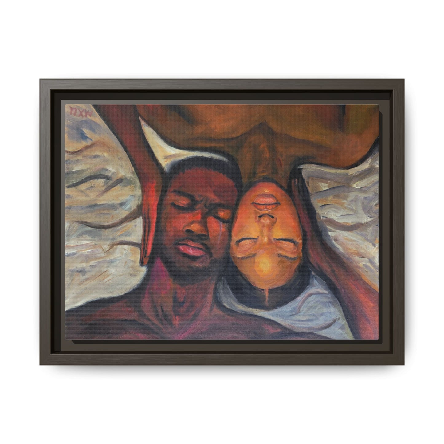 Emotional Oil Painting of Couple in Bed 2