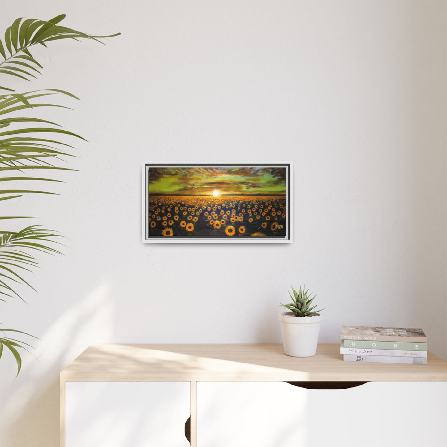 Framed Sunflower Canvas Art, Cheerful Home Decor, Nature Wall Art, Gift for Gardeners, Rustic Living Room Decoration