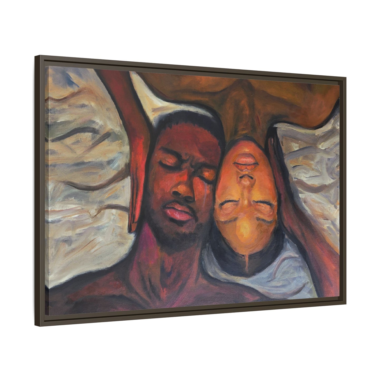 Emotional Oil Painting of Couple in Bed 2