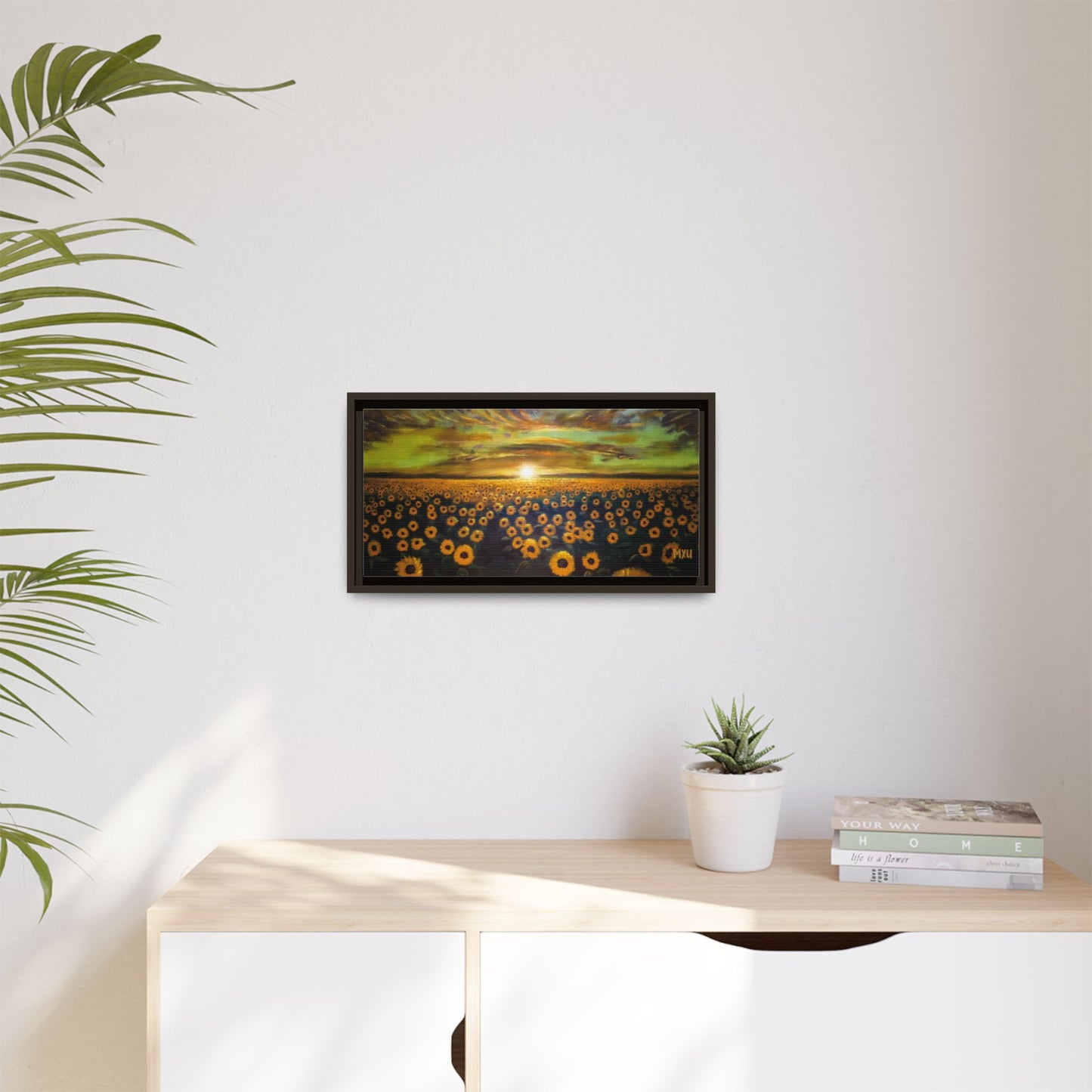 Framed Sunflower Canvas Art, Cheerful Home Decor, Nature Wall Art, Gift for Gardeners, Rustic Living Room Decoration