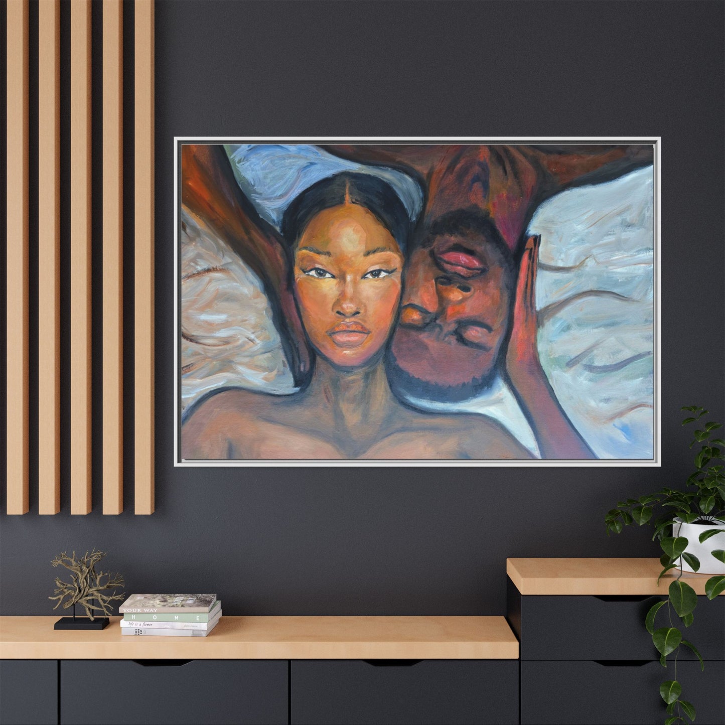 Canvas Framed Wall Art Print, Couples Art, Modern Home Decor, Romantic Artwork, Gift for Her, Bedroom Wall Decor