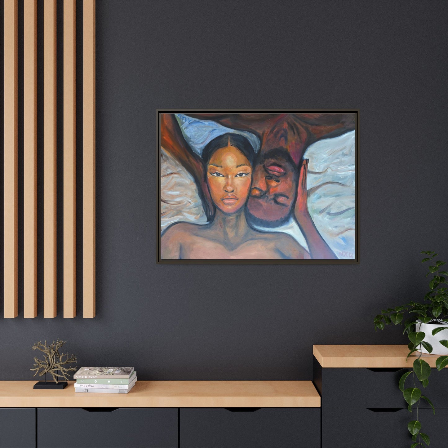 Canvas Framed Wall Art Print, Couples Art, Modern Home Decor, Romantic Artwork, Gift for Her, Bedroom Wall Decor
